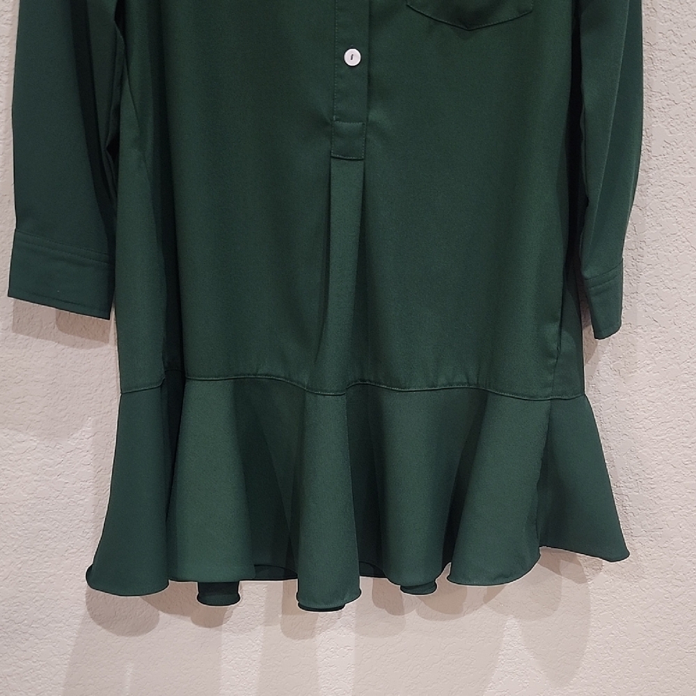 Tuckernuck Hunter Green Preppy Crepe Callahan Shirt Mini Dress Quiet Lux Ruffle - Picture 7 of 12